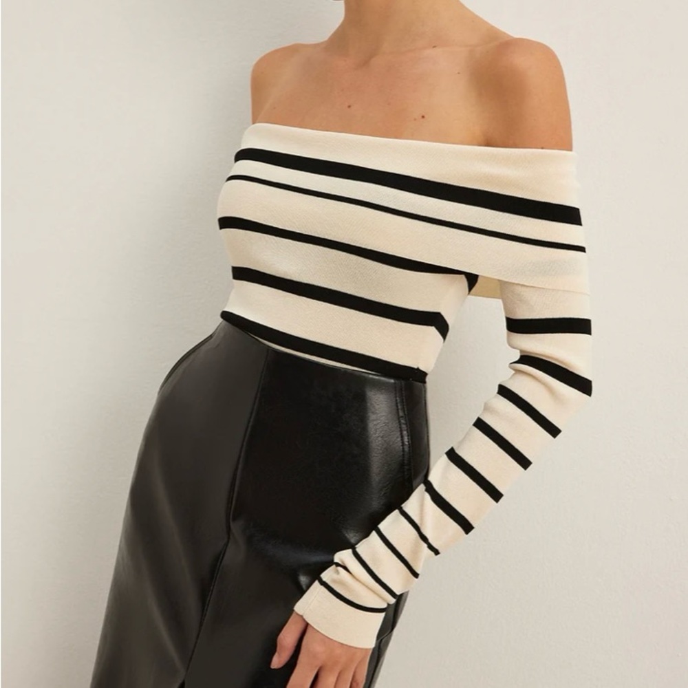 Striped Off-Shoulder Sweater - Picture 2 of 3